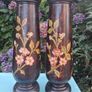 Stunning Pair Of Hand Painted Art Nouveau Hardwood  Candlesticks 12" Image 3