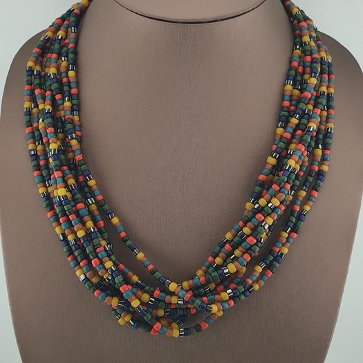 Antique African Style MultiColor 4 -5 mm Glass Beads Necklace Strand