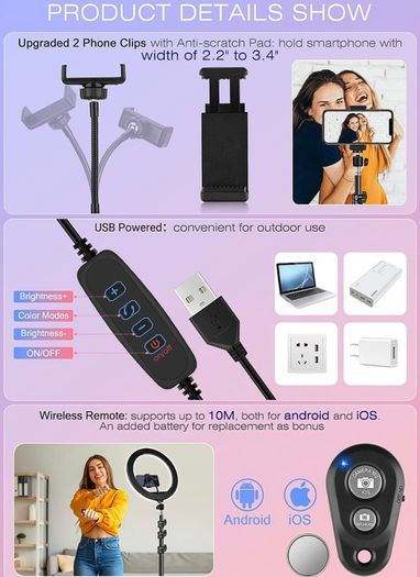Ring Light with Tripod Stand & Phone Holder Tall, 12.6 inch Selfie Ring Lights for Makeup, Live Streaming, Tik tok, YouTube Video, Dimmable LED Circle Lights with Remote Total Height 187 cm/73.6 Inch (FREE POSTAGE)