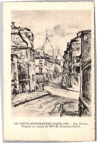 1921 Paris Le Vieux Montmartre Rue Norvin Sacre Coeur Charcoal Art DB Postcard