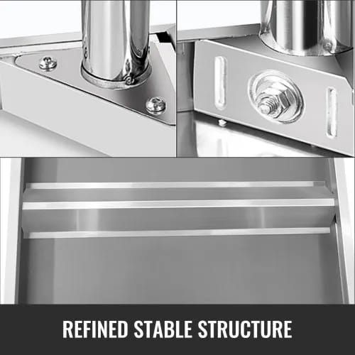 Stainless Steel Work Table 30 x 18 x 34 Inch, 700 LBS Load Capacity with 4 Wheels, 3 Adjustable Height Levels, Heavy Duty Food Prep Worktable