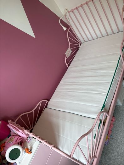 IKEA Pink Minnen Extendable Kids Bed and Mattress