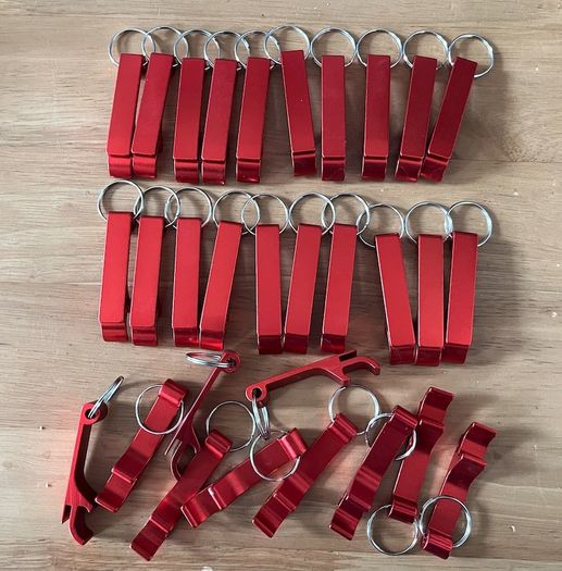 30 x New Red Bottle Openers with Keyrings - Job Lot