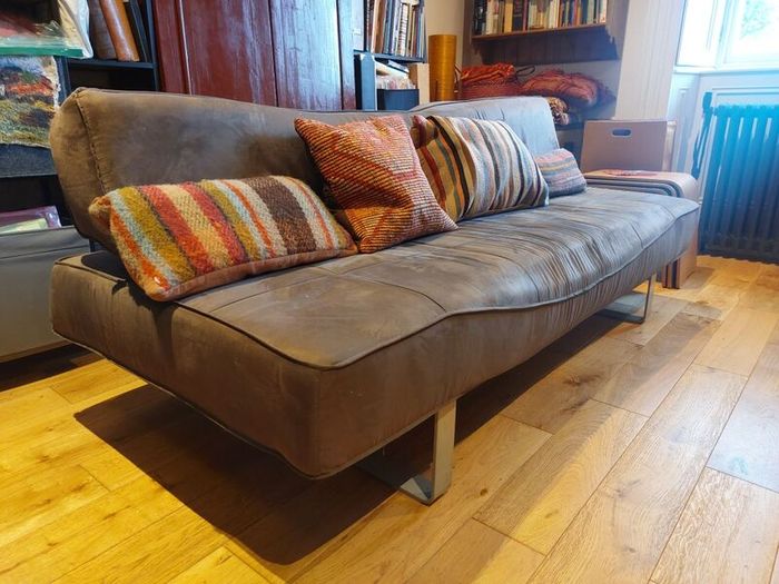 Sofa-bed, light brown, suede feel