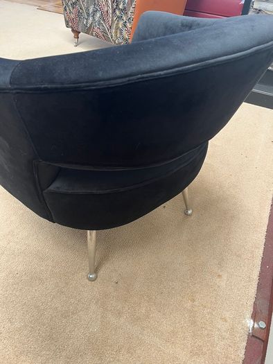Black Velvet Barrel Accent Chair with Polished Metal Legs