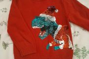 Red H&amp;M sequin dinosaur Christmas jumper, age 3-4 years