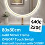 LED Bathroom Mirror Bluetooth Speakers Fog Free 80cm Gold Trim Image 2