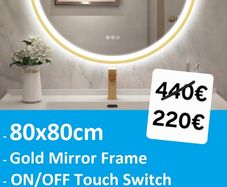 LED Bathroom Mirror Gold 80cm Bluetooth Demister Bright Light Makeup Cosmetic 3 Color Temperature