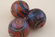 Vintage Lot of 3 Etched Carnelian Agate Unique Pattern Beads Lot