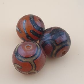 Vintage Lot of 3 Etched Carnelian Agate Unique Pattern Beads Lot