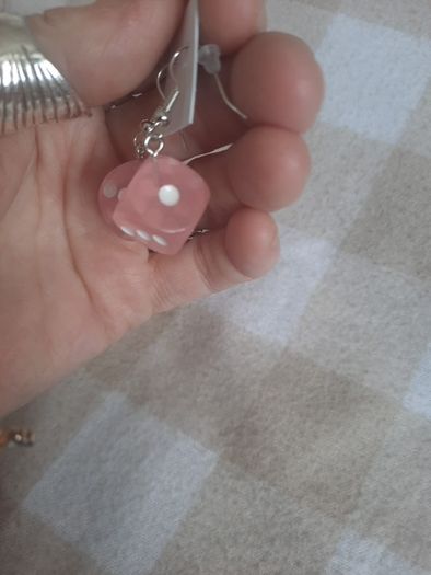 pink dice earrings