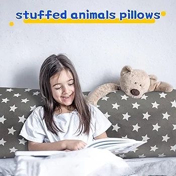 Stuffed Animal Storage Bean Bag Cover for Kids Plush Toys Organizer Bags for Boys and Girls A Full-length Zipper Cylinder Room Furniture Decor - Organize, Sit, Play & Box (Grey Stars)