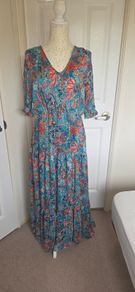 Kate & Pippa Teal Floral Boho Maxi Dress Size M Summer Occasion Dress