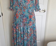 Kate & Pippa Teal Floral Boho Maxi Dress Size M Summer Occasion Dress