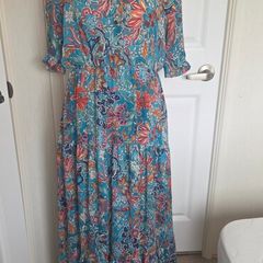 Kate & Pippa Teal Floral Boho Maxi Dress Size M Summer Occasion Dress