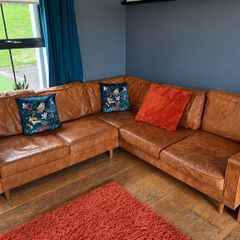Tan leather corner sofa. Open to offers