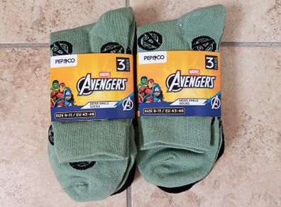 Marvel Avengers 2x 3 Pairs Mens Ankle Socks Size 9-11 / EU 43-46 Green/Black NEW