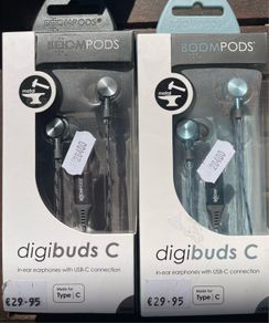 2 brand new still in box BOOMPODS DIGIBUDS C in ear earphones with USB-C connection. RRP 29.95. Price for 2 is 31 euros inclusive of registered post