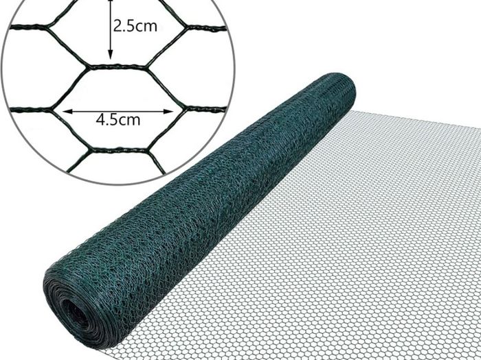 Chicken Wire Mesh Roll, PVC Coated Hexagonal Wire Mesh Fencing, Wire Poultry Netting, 1m x 25m, Hole Size: 25mm, Green (FREE POSTAGE)