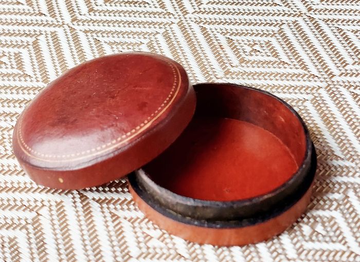 Vintage Italian Leather Jewellery Trinket Box With Lid