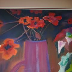 Framed "Still Life" Watercolour."Ponsettia Christmas Plant and Poppies"