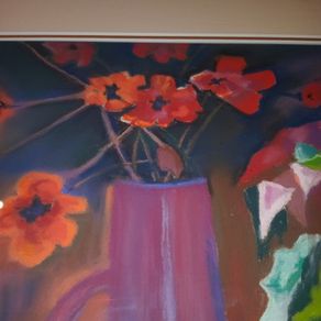 Framed "Still Life" Watercolour."Ponsettia Christmas Plant and Poppies"