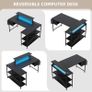 L Shaped Gaming Desk with LED Lights & Power Outlets, 120x80x70cm Reversible Corner Desk with Drawer Storage Bag & Monitor Stand, Carbon Fiber Black Image 7
