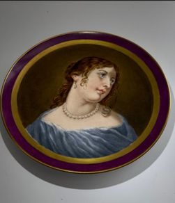 Antique KPM Berlin Hand-Painted Cabinet Plate. Portrait of a Baroque Beauty, 19th Century