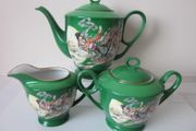 Vintage Chinese Emerald Green Teapot/ Sugar/Jug Deity Kwan Yin 1970s