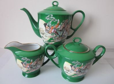 Vintage Chinese Emerald Green Teapot/ Sugar/Jug Deity Kwan Yin 1970s