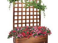 main image for ad Large Wood Planter Free Standing Plant Raised Bed with Trellis for Garden Yard