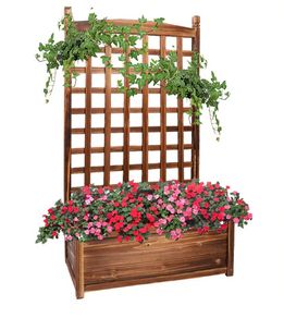 Large Wood Planter Free Standing Plant Raised Bed with Trellis for Garden Yard