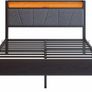 Double Bed Frame with Storage Headboard,Charging Station,LED Lights,4ft6 Metal Platform Upholstered Bed Frame Double Bed,for 135 x 190 cm Mattress,Strong Steel Slat Support/Noise Free/Black Image 8