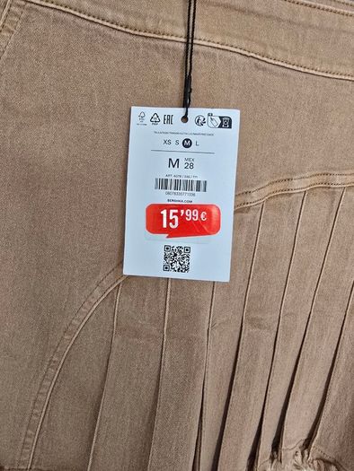 BNWT Bershka Asymmetric Pleated Denim Mini Skirt Tan  Brown