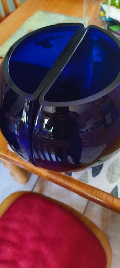 Vintage Set of 2 Cobalt Blue Flat Back Vase Handcrafted and Mouthblown Half Sphere Art Glass From Poland each is 75.00 euro or as set of 2 is 130.00 euro.