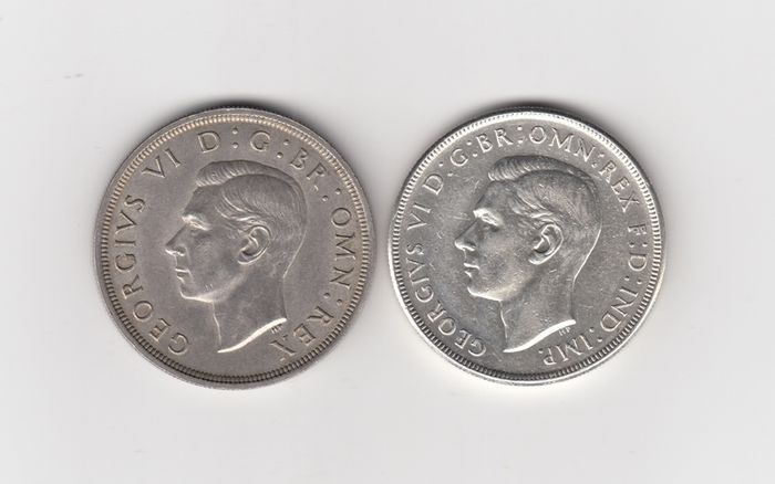 1937, Australian Crown,92.5% silver coin & 1937 G.B. Crown 50% silver coin (no. 498)