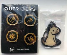 Monster Hunter Rise Cat Keyring & Outriders Pin Badge Set