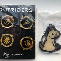 Monster Hunter Rise Cat Keyring & Outriders Pin Badge Set