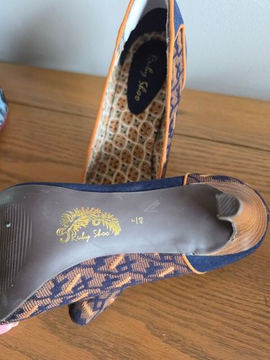 Ruby Shoo Navy Geo-Pattern Pointed Heels - UK 7  EU 40