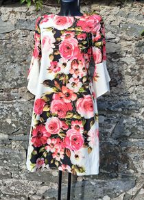 Laura Bernal - White & Red Pink Roses Sweetheart Tie Up Back with Bell Sleeves