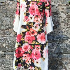Laura Bernal - White & Red Pink Roses Sweetheart Tie Up Back with Bell Sleeves