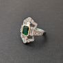Vintage Art Deco Style Emerald Stone Crystal Silver Ring Image 5