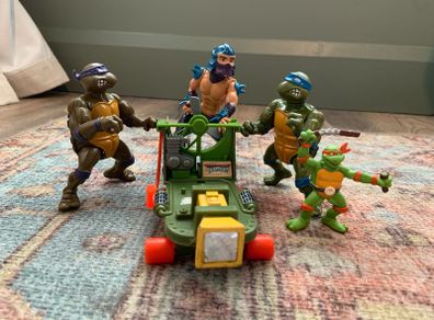 Vintage TMNT Playmates Bundle - Shredder, Turtles & Fan Powered Skateboard (1988)