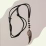 Men Necklace Jewelry Gift with half feather pendant on black leather string Image 3