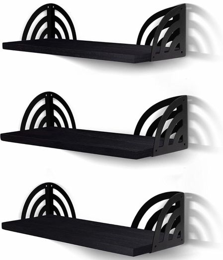 Wall Mounted Floating Shelves Set of 3, 42cm x 15cm x 10.5cm Storage Bookshelf for Living Room Office Bedroom Bathroom Kitchen Display Rustic Wood with Metal Bracket (MULTIPLE STYLES, COLOURS)
