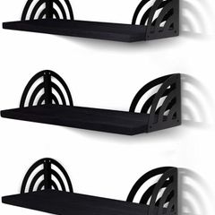 Wall Mounted Floating Shelves Set of 3, 42cm x 15cm x 10.5cm Storage Bookshelf for Living Room Office Bedroom Bathroom Kitchen Display Rustic Wood with Metal Bracket (MULTIPLE STYLES, COLOURS)