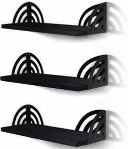 Wall Mounted Floating Shelves Set of 3, 42cm x 15cm x 10.5cm Storage Bookshelf for Living Room Office Bedroom Bathroom Kitchen Display Rustic Wood with Metal Bracket (MULTIPLE STYLES, COLOURS)