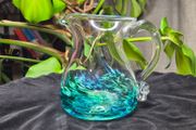 Jerpoint Glass Handcrafted Studio Art Glass Pitcher Water Jug Blue Green