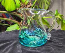 Jerpoint Glass Handcrafted Studio Art Glass Pitcher Water Jug Blue Green