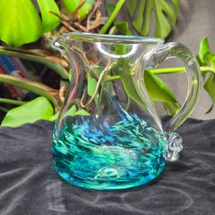 Jerpoint Glass Handcrafted Studio Art Glass Pitcher Water Jug Blue Green